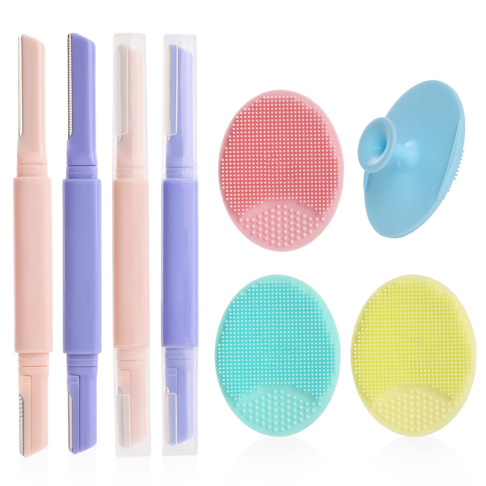 8 Pcs Skin Care Silicone Face Scrubber with Razor for Women Multicolored