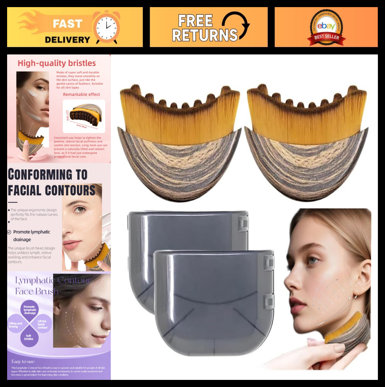 Lymphatic Contour Face Brush Set – Anti-Puffiness, Detox & Lift, Skin Glow