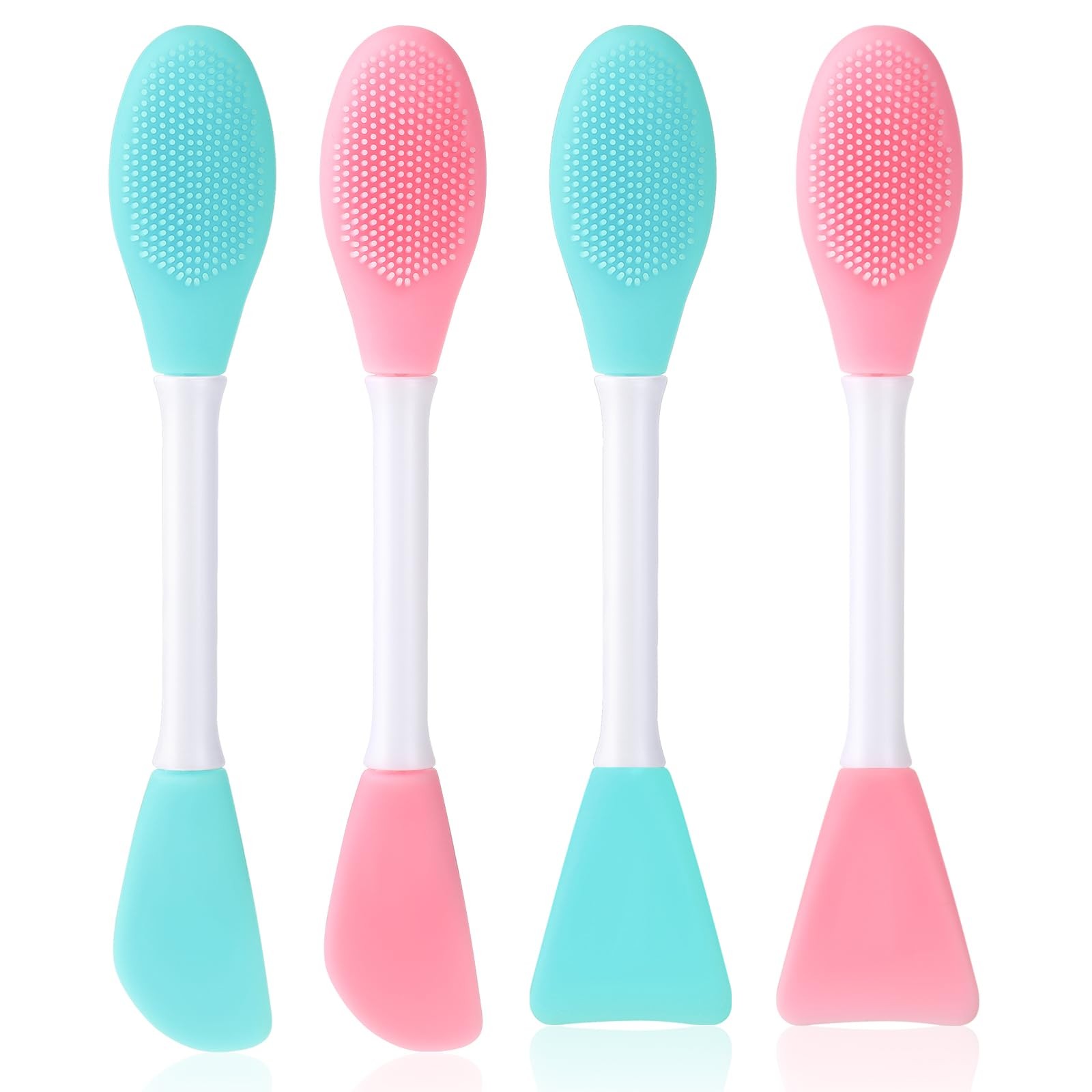 4 Pcs Facial Cleansing Brush, 2 in 1 Double-Sided Purple, Pink