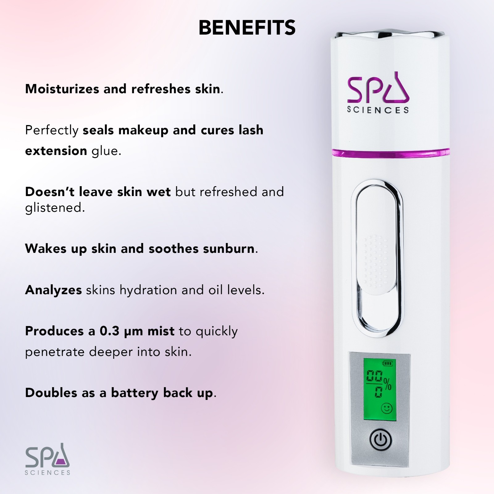Spa Sciences NANO Facial Mister for Skincare and Makeup, USB Rechargable, White