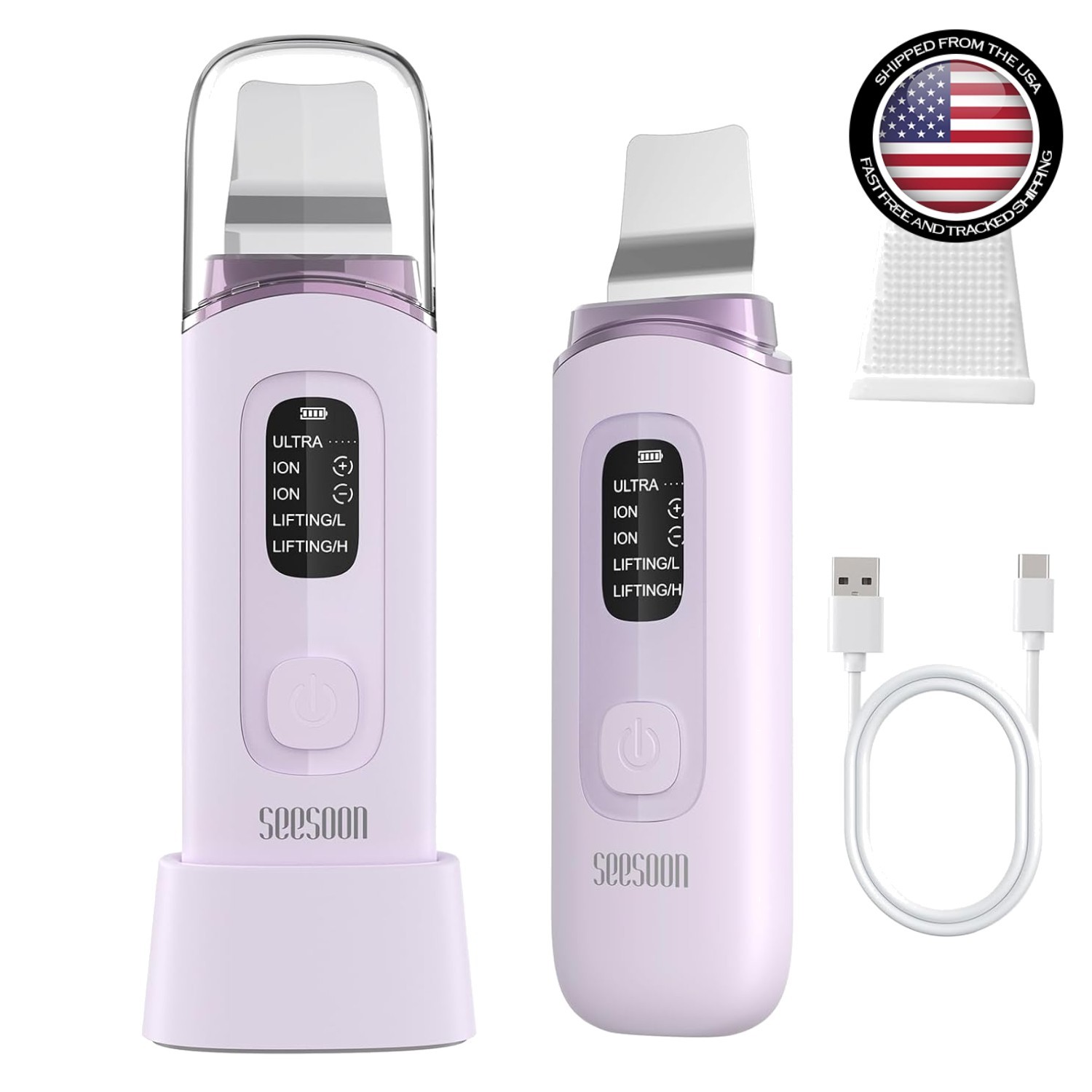 Facial Skincare Scrubber 4 in 1 Deep Pore Cleansing Light LCD Display Purple