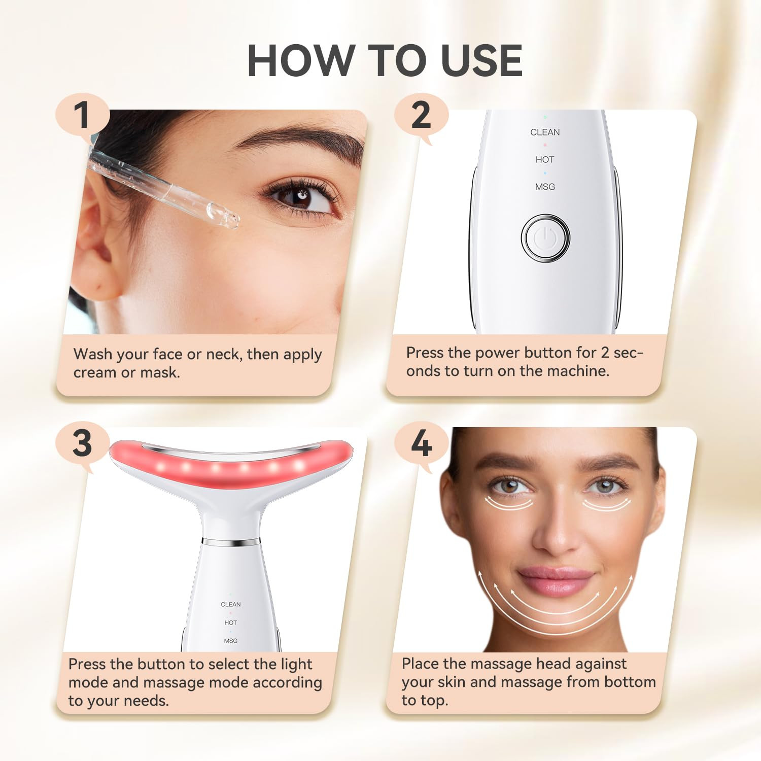 Portable 3-Mode Neck and Facial Massager for Skin Care (White)