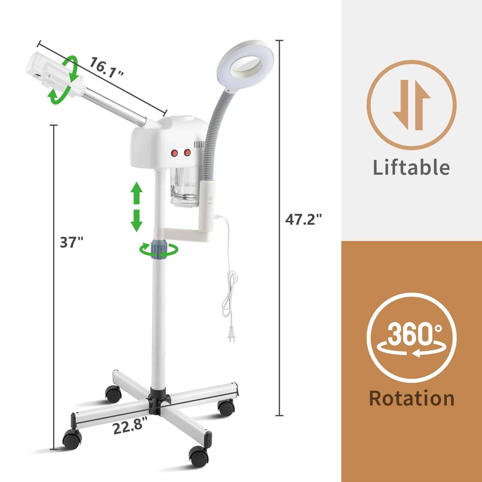 US Pro Facial Steamer 2in1 3X Magnifying Lamp Hot Ozone Machine Spa Salon Beauty