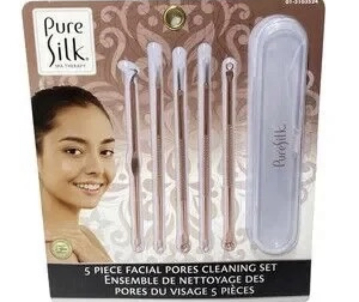 Facial Pore Cleaning Set 5pc Acne Remover Pimple Popper Kit, Rose Gold, New Silk