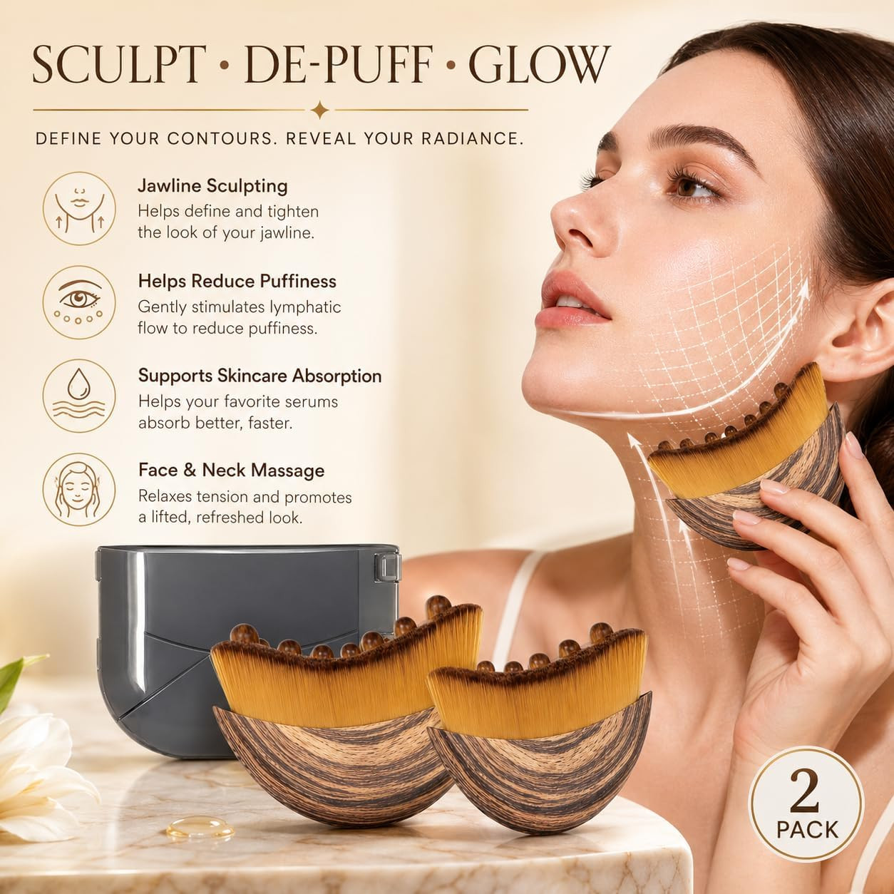 Lymphatic Contour Face Brush, 2 Pack | Lymphatic Drainage Tool, Facial Sculpt…