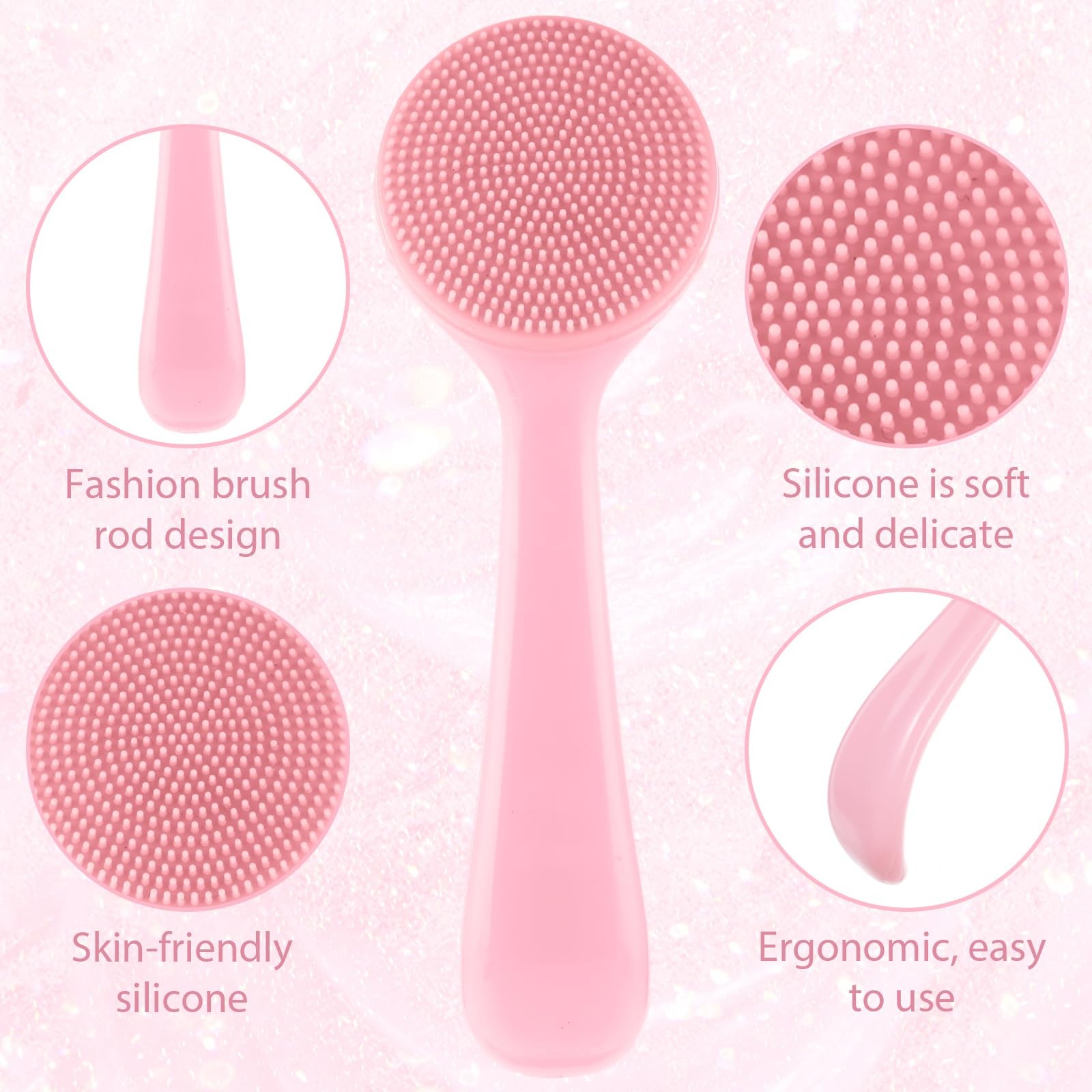 2 Pack Face Scrubber for Women, Soft Silicone Cleansing Brush, Pink