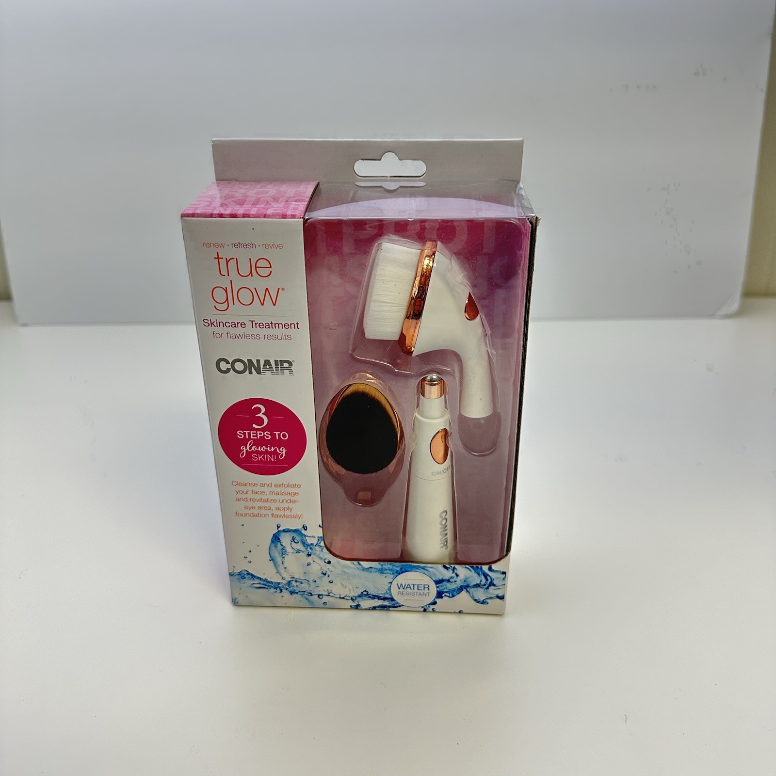 Conair True Glow Sonic Skincare Treatment 3 Step Facial Kit Brush Set New Sealed