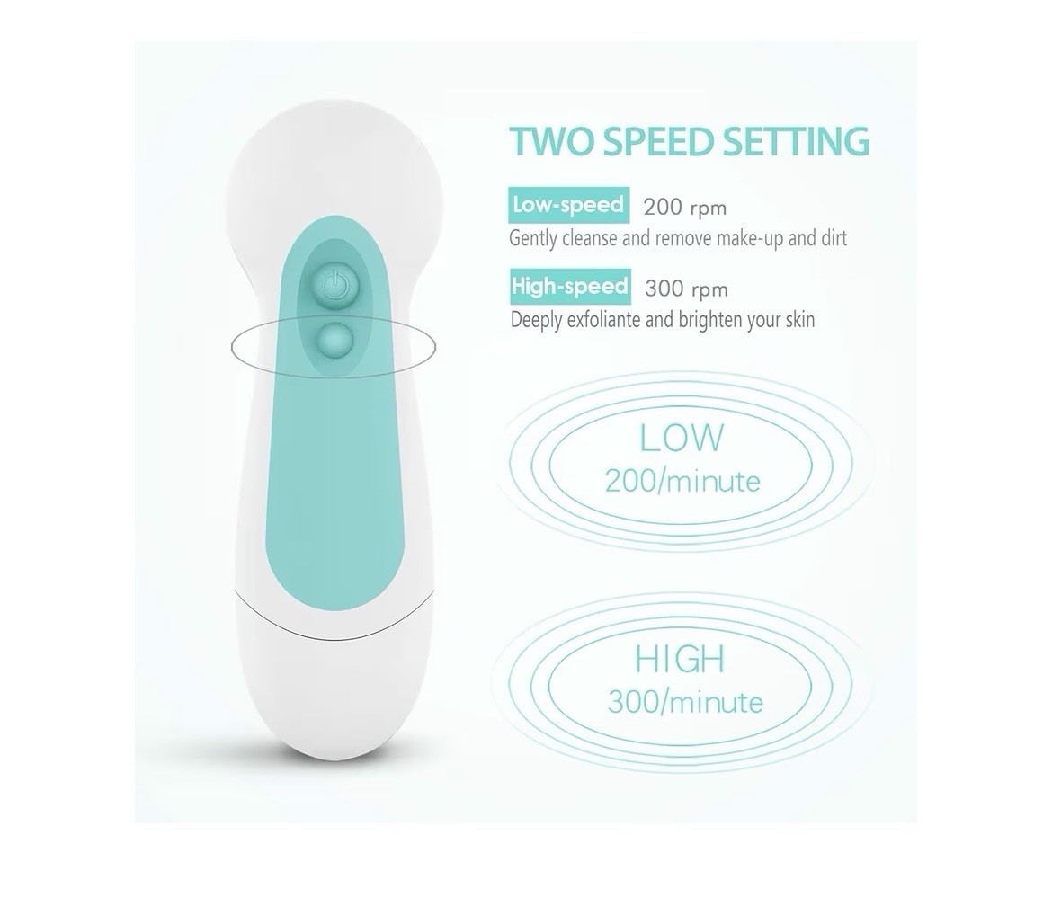 Waterproof Facial Cleansing Spin Brush Set with 5 Exfoliating Brush Heads – Elec