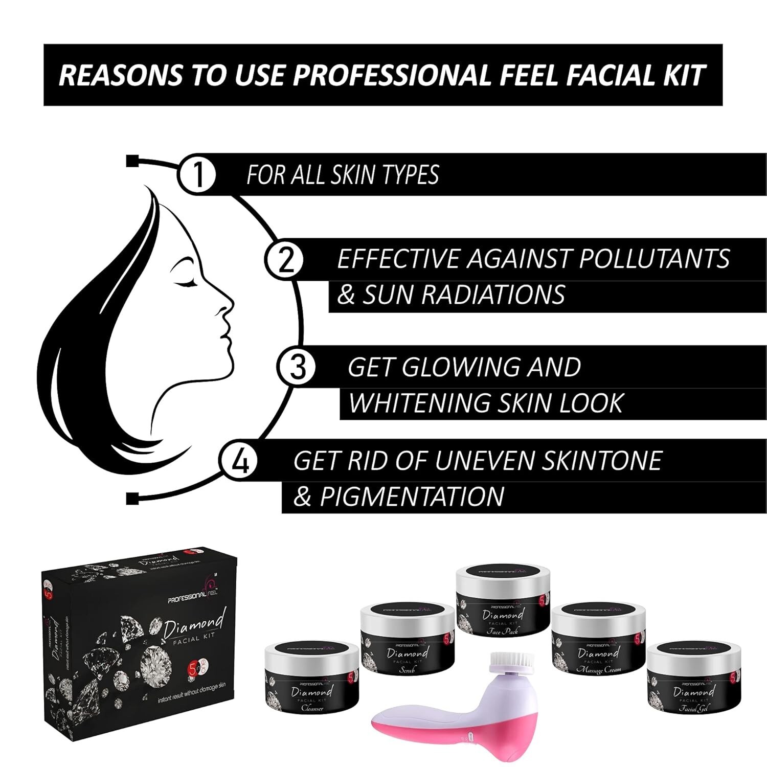 Professional Feel Diamond Facial Kit With 5 In 1 Face Massager Facial Kit