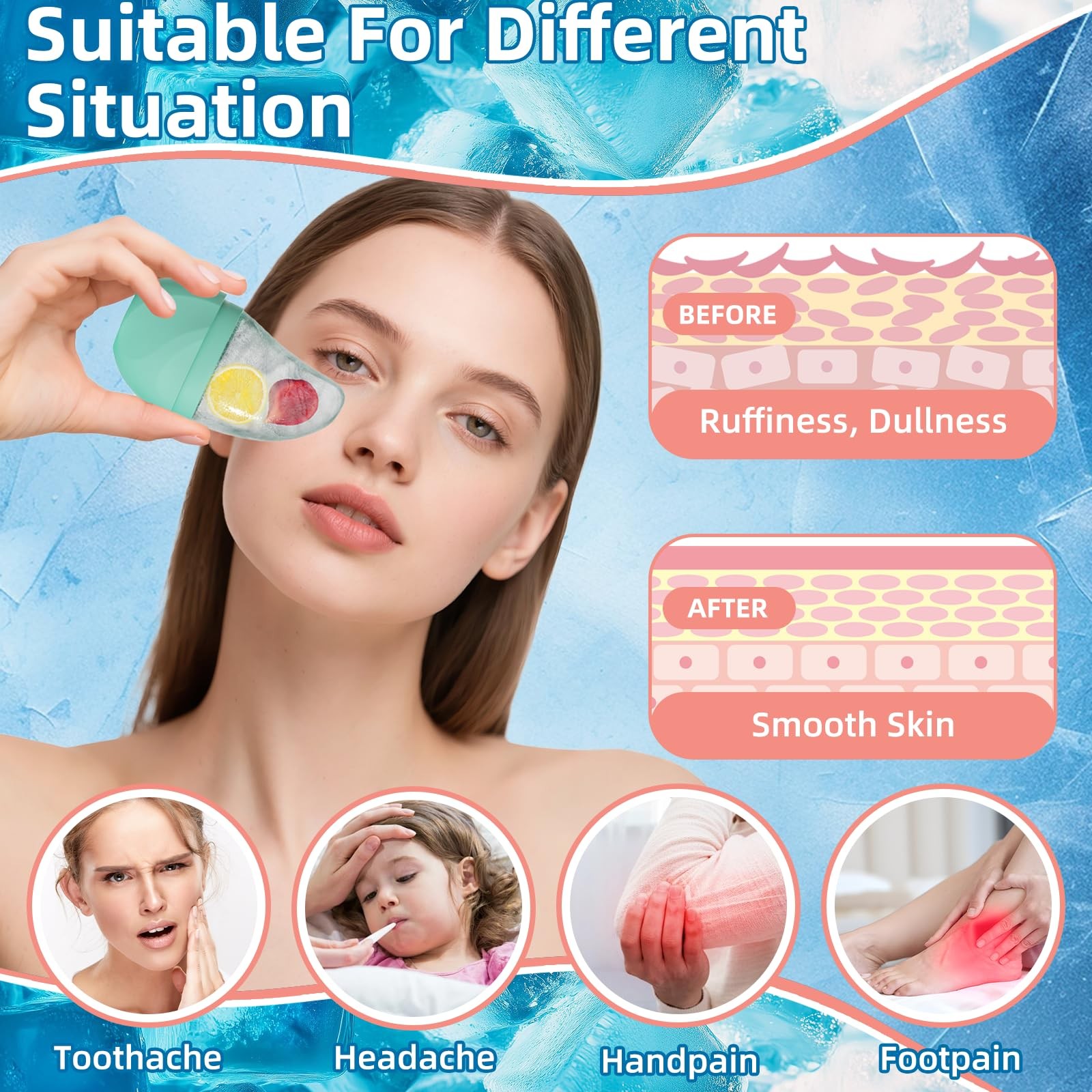 Silicone Facial Ice Cube Roller Massager, Beauty Care Tool, Pink