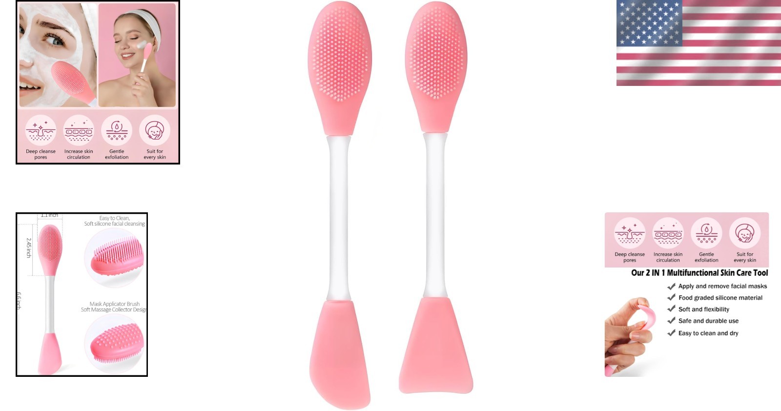 Reusable Pink Silicone Cleansing Brushes for Deep Clean & Radiant Skin – 2Pcs