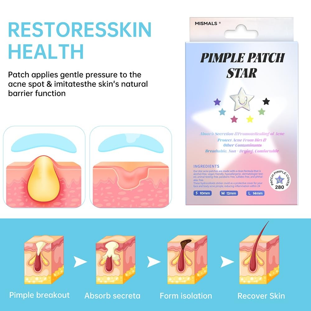 Cute Star Hydrocolloid Pimple Patches for Face, 280 Count, with Tea Tree,…