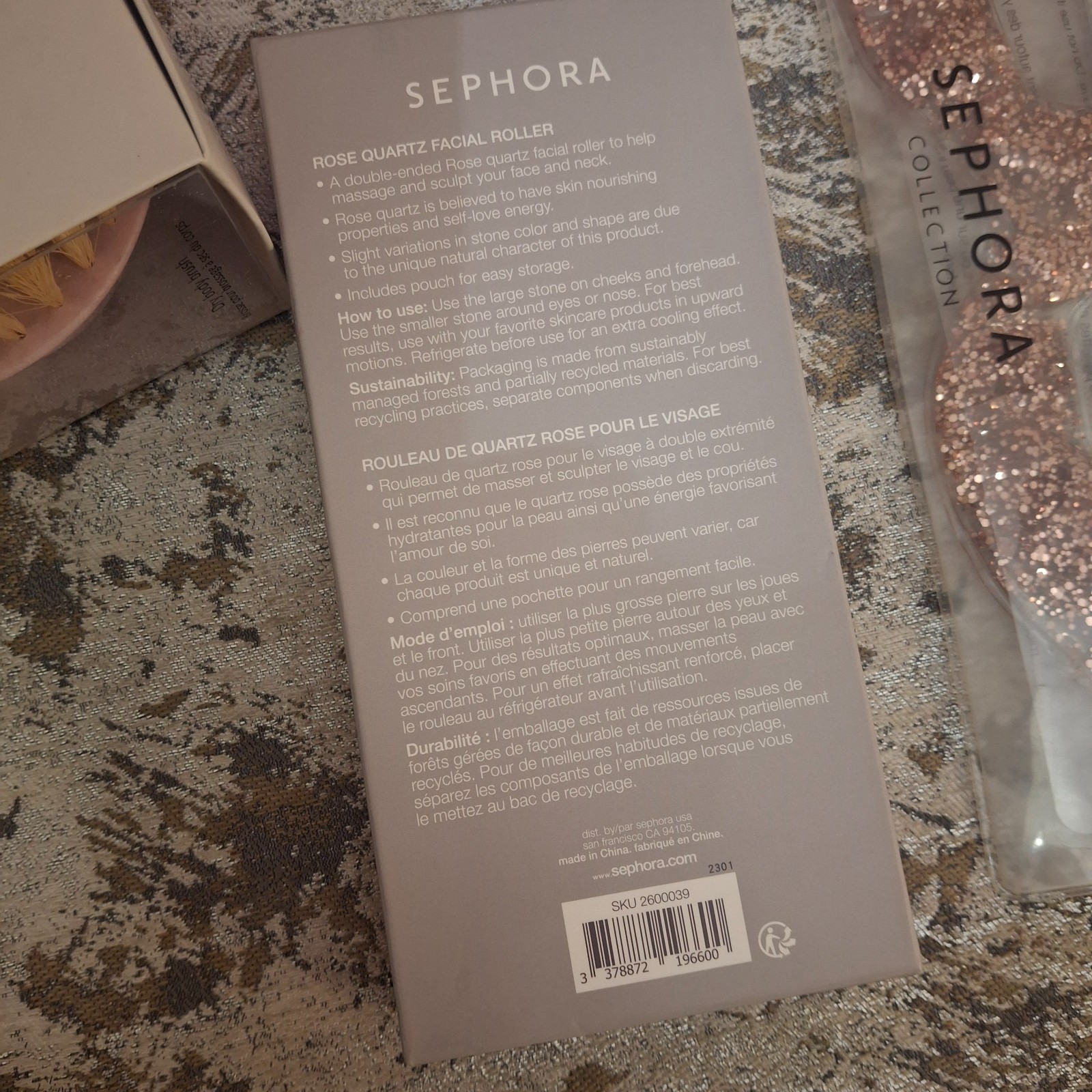 Sephora Rose Quartz Facial Roller w/ Body Brush & Cooling Eye Mask Sephora Lot
