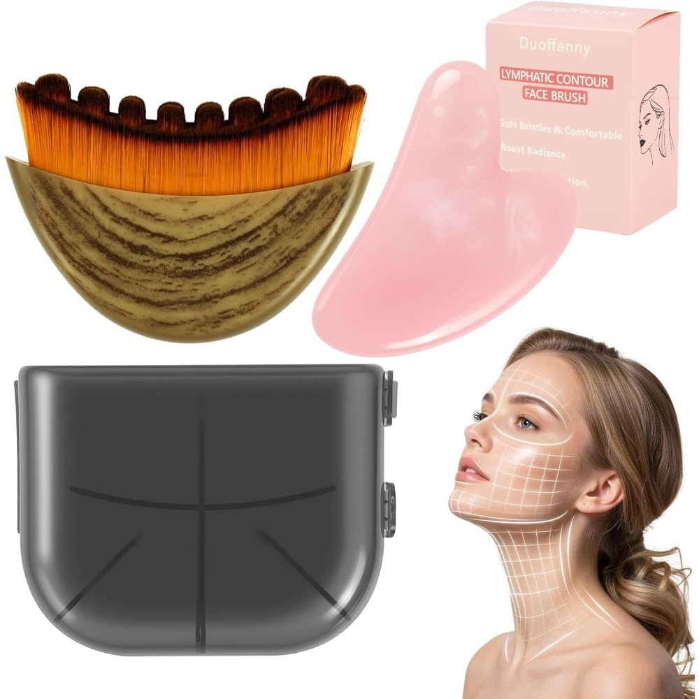 Lymphatic Drainage Face Brush and Gua Sha Tool Set, 2-in-1 Manual Facial