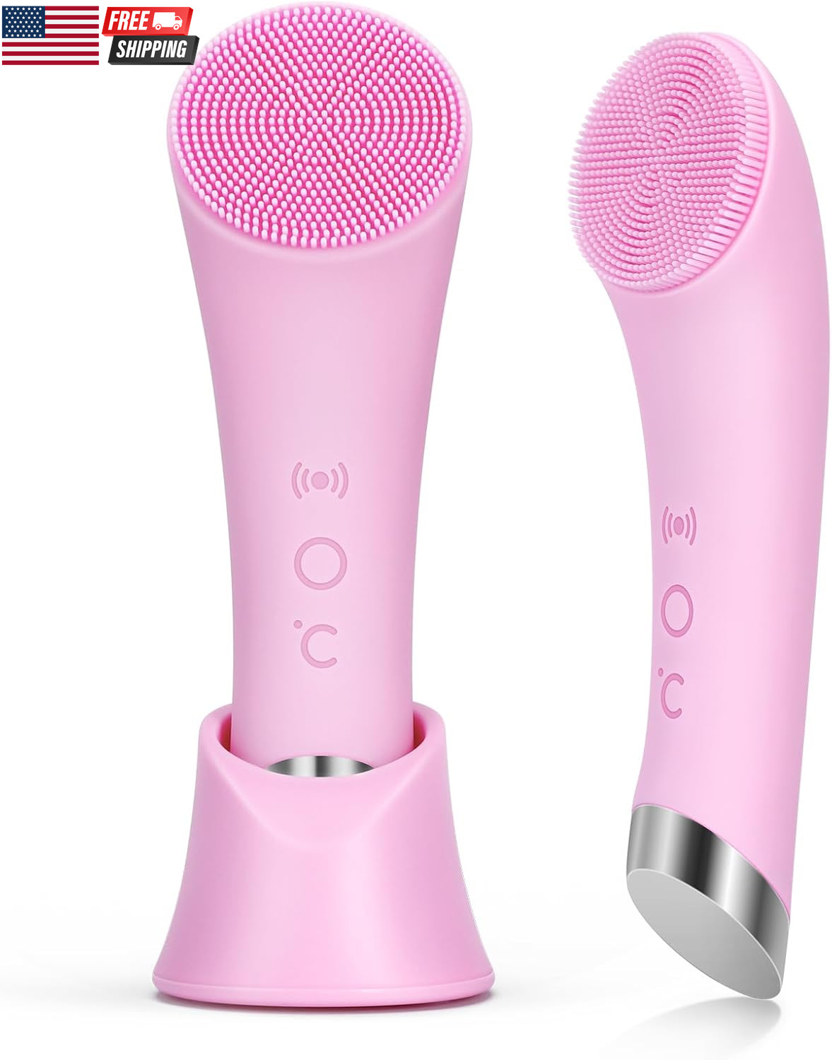 Facial Cleansing Brush, Rechargeable Silicone Face Scrubber with Heat Massage En