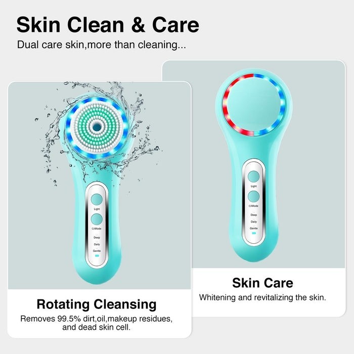 Electric Facial Cleansing Brush – Waterproof , 5 Heads, Exfoliate & Massage