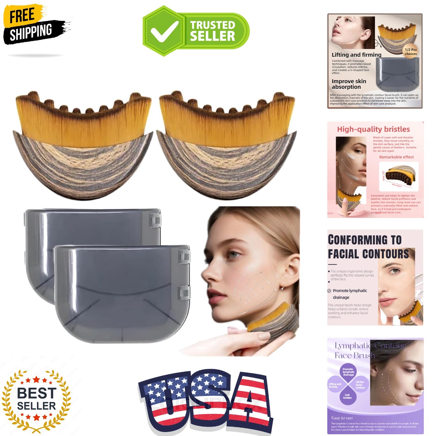 1/2 PCS Lymphatic Contour Face Brush for Sculpting – Anti-Puffiness, Detox & …