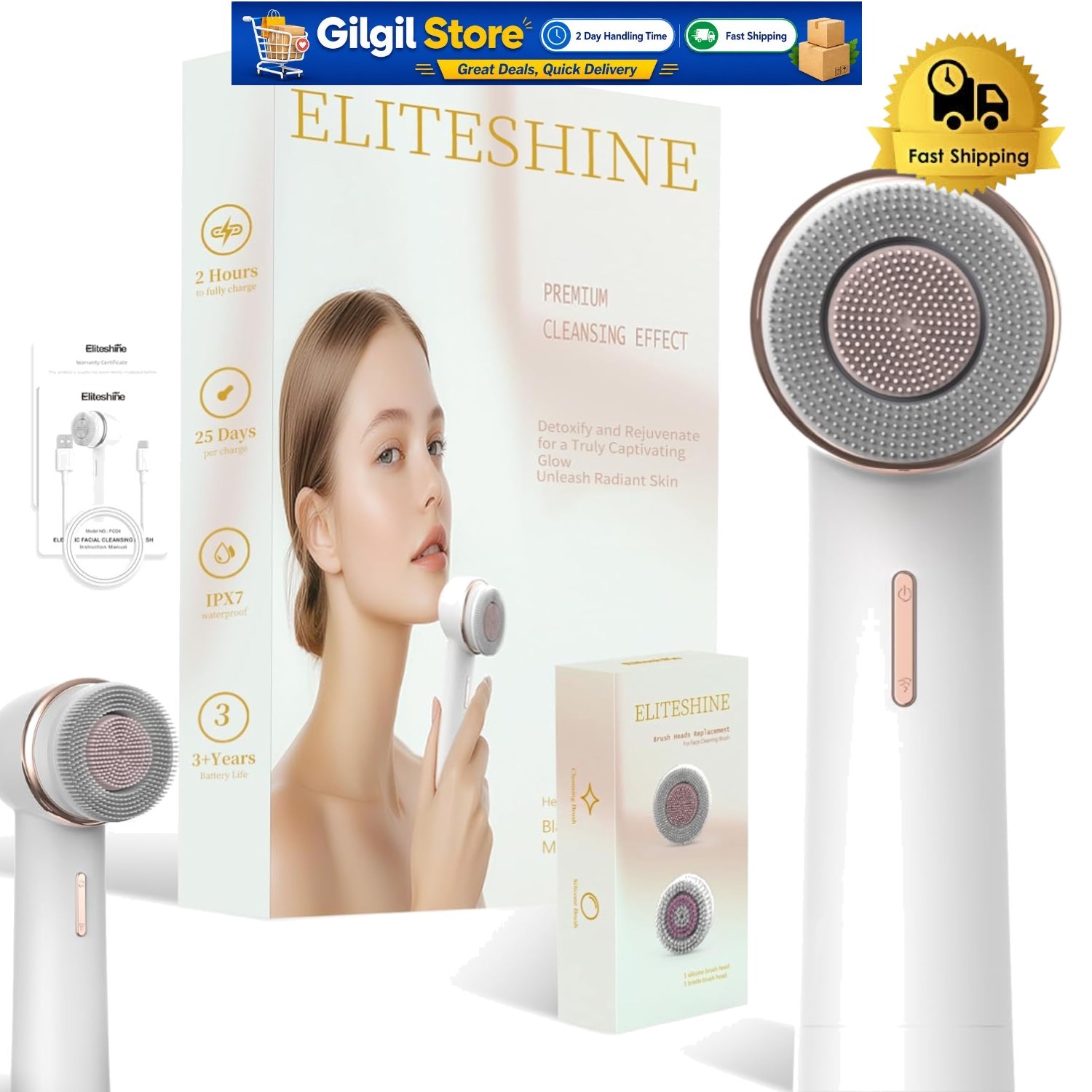 Silicone Facial Cleansing Brush with 7-Level Waterproofing & Anti-Aging Benefits