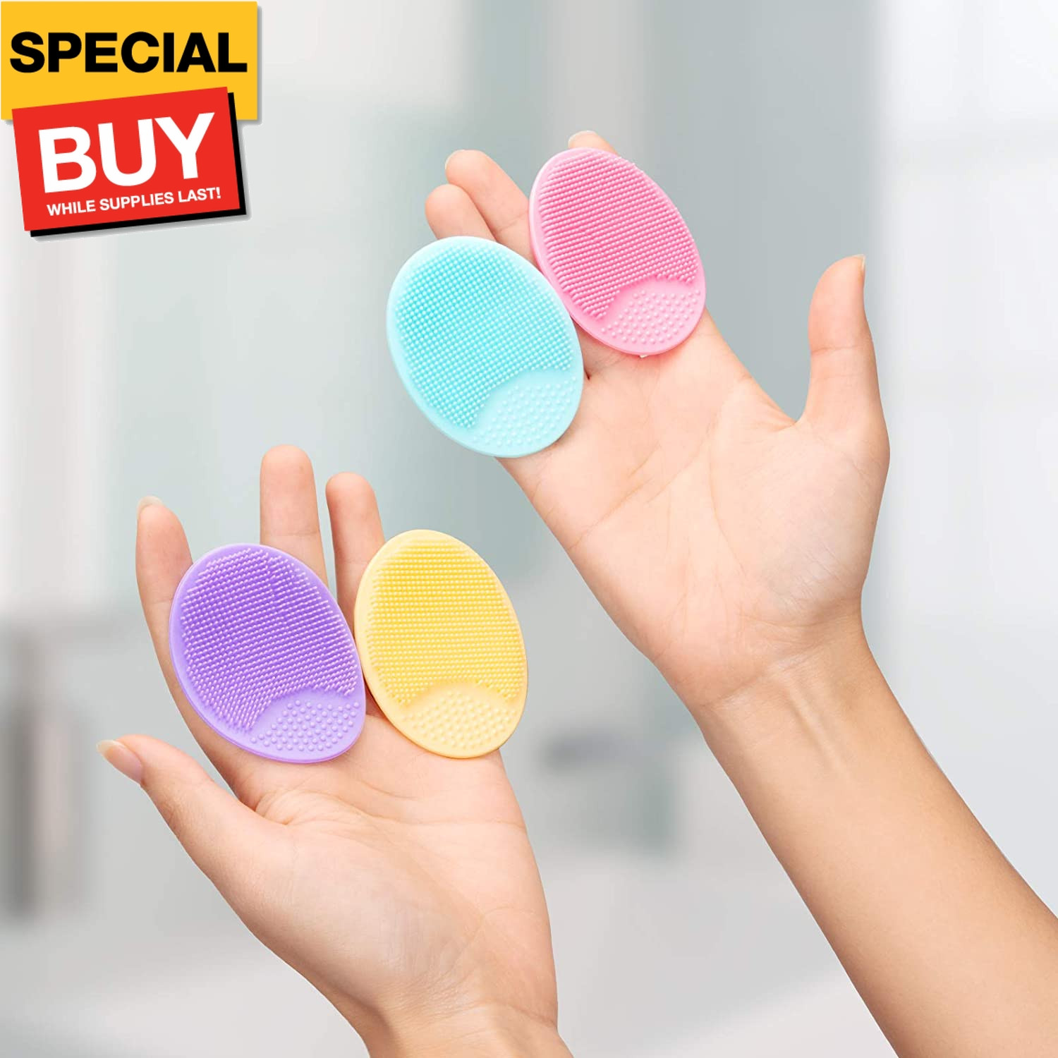 4 Pack Face Scrubber, Soft Silicone Facial Cleansing Brush Face Exfoliator Black