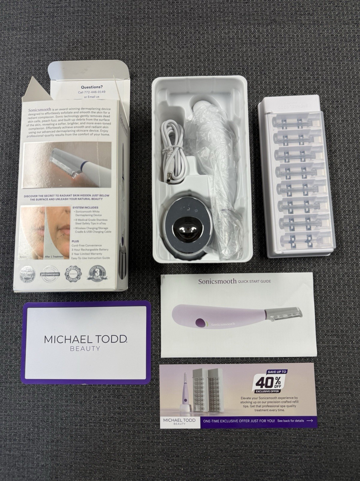 Michael Todd Sonicsmooth Pro+ Sonic Dermaplaning System Facial Hair Removal LED