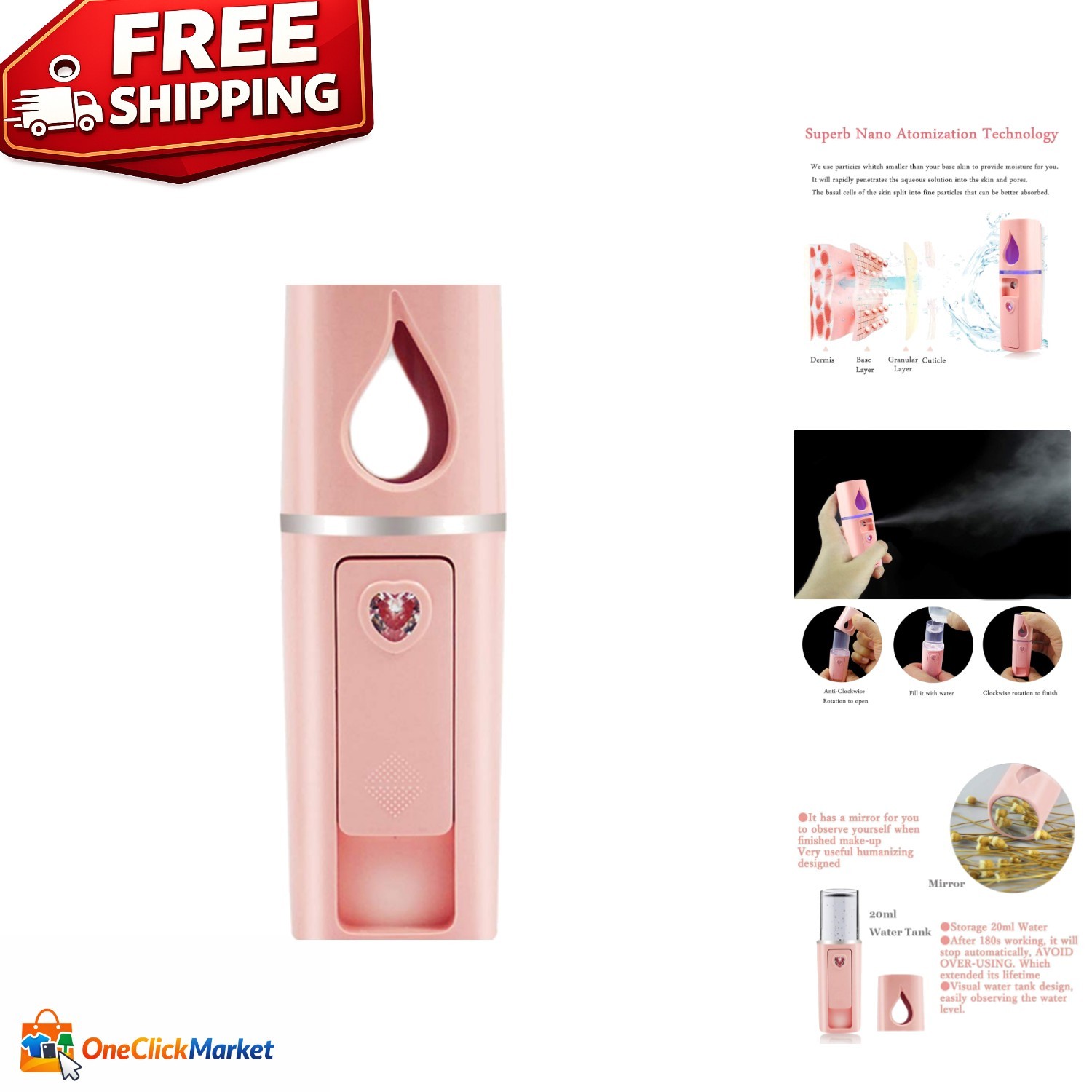 Elegant Portable Facial Steamer with Visual Water Tank & Auto Shut-Off Feature