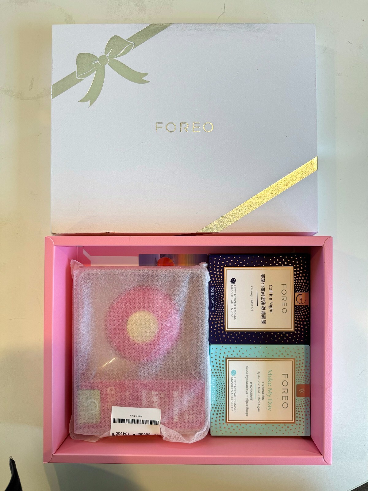 FOREO UFO Mini LED Thermo Smart Facial Mask – Pearl Pink bundle with 2 mask sets