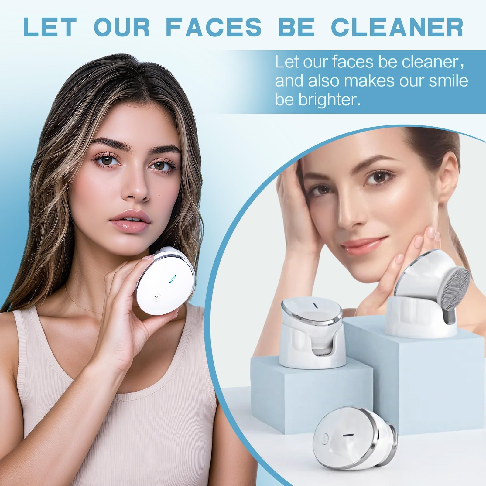 KmaxShip Face Scrubber, Exfoliate Brush, 2 in 1 Electric Vibration White