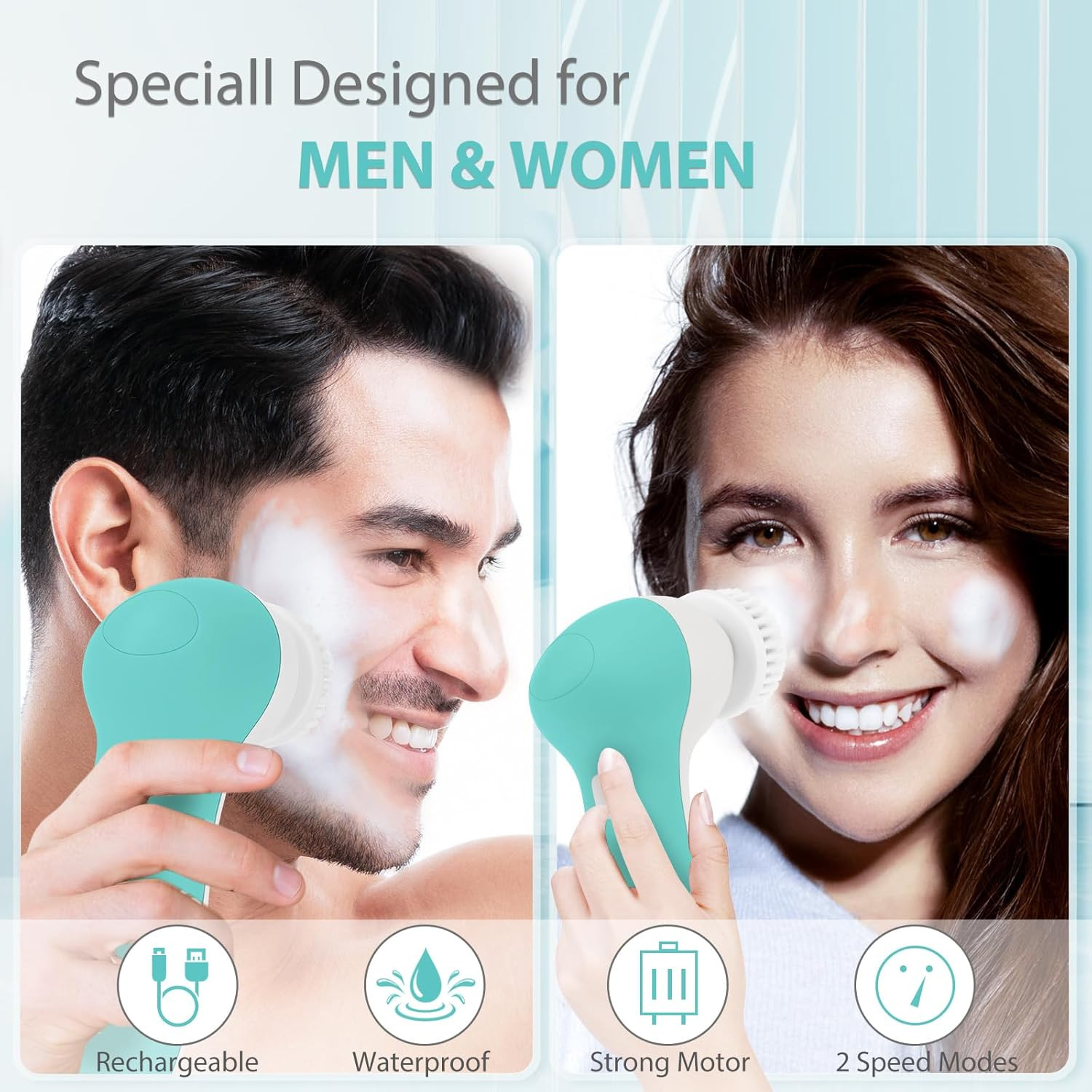Rechargeable Facial Cleansing Spin Brush Set with 4 Exfoliating Brush Heads – Co