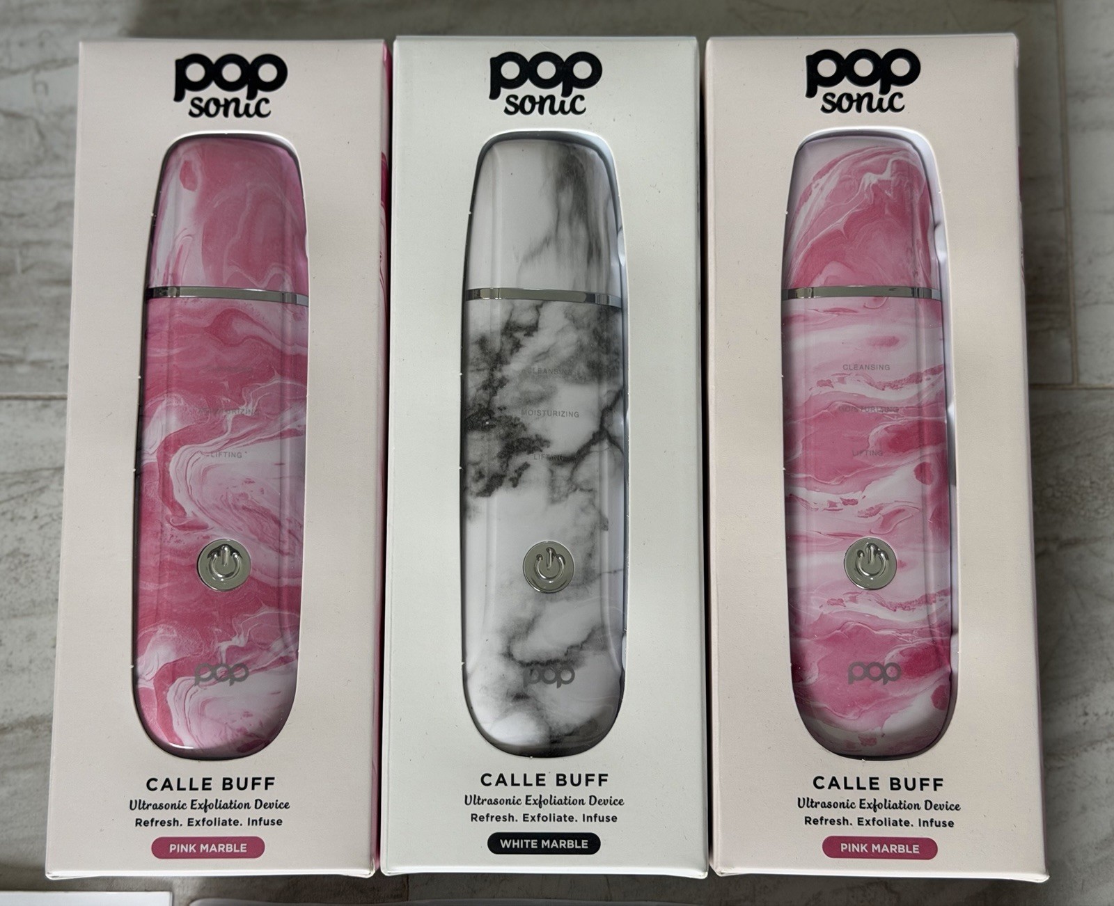 PopSonic Calle Buff Ultrasonic Facial Exfoliation Devices Open Box Lot of 3