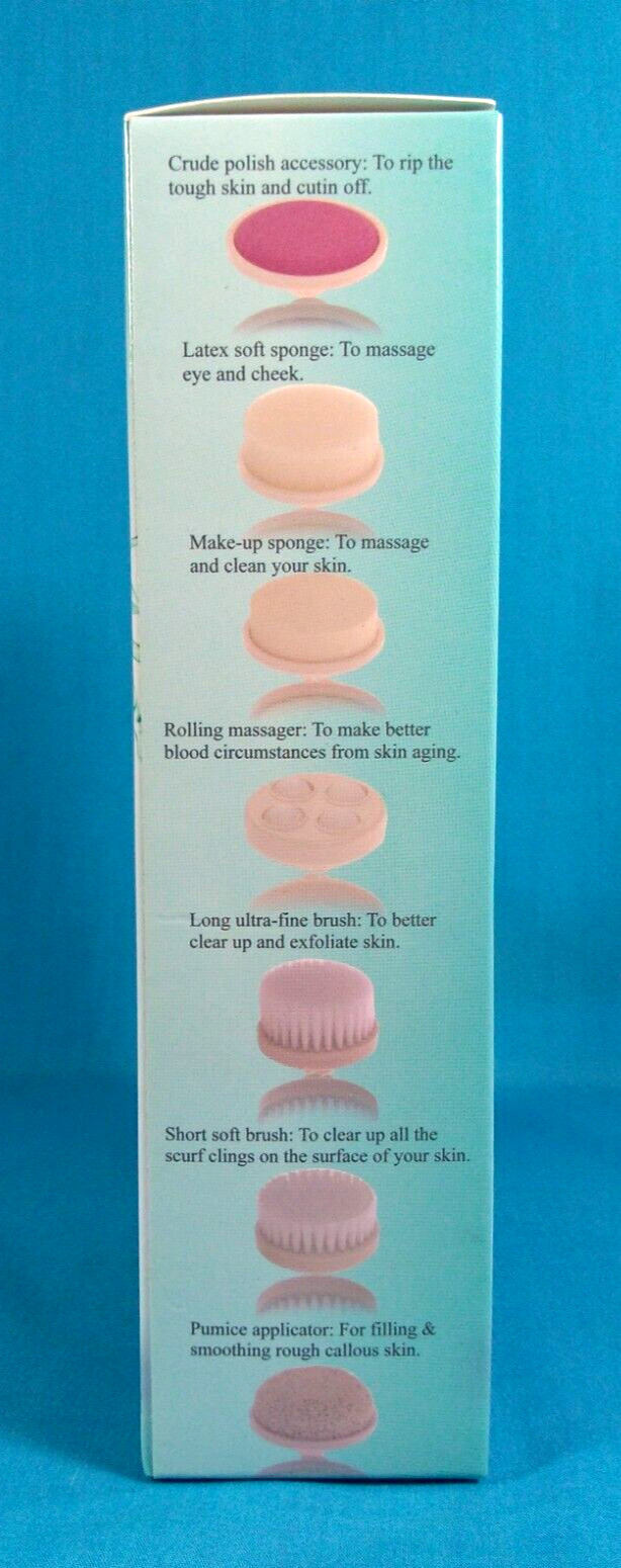 NIB~PIXNOR P2016 Facial Brush 7 in 1 Facial Massager~ Clean Face Cleansing Heads