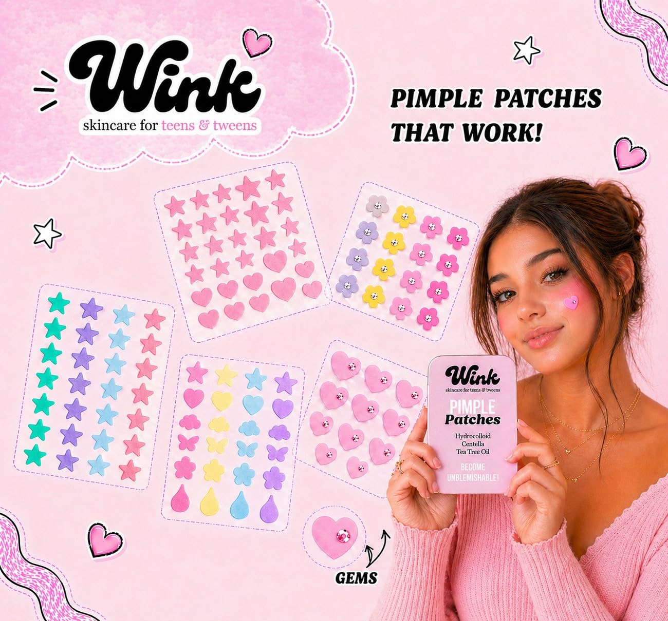 Wink Hydrocolloid Cute Pimple 120 Count (Pack of 1), Multi-colored