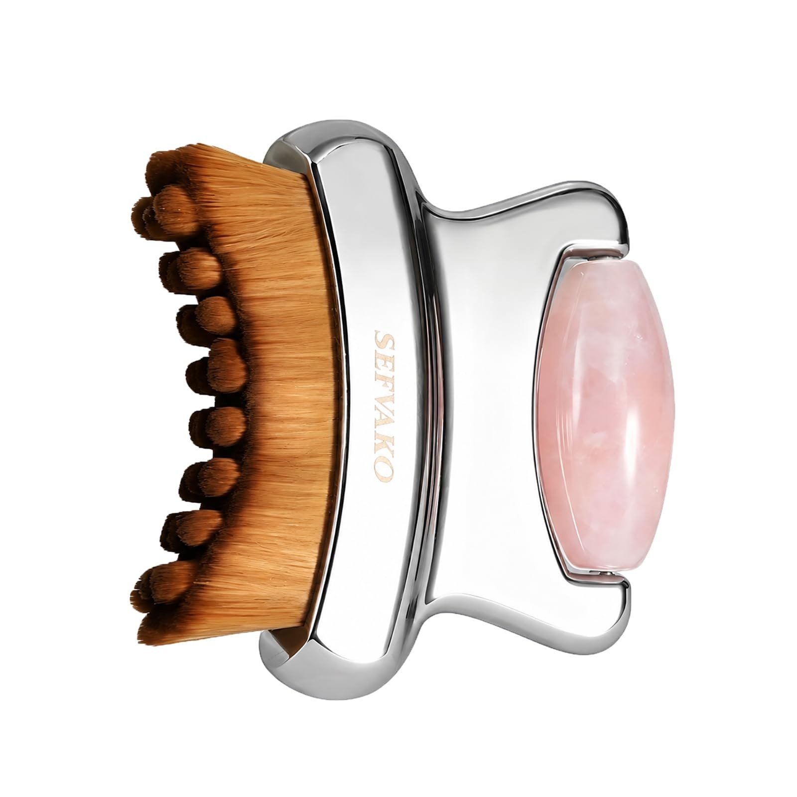 2-in-1 Lymphatic Drainage Face Brush & Rose Quartz Roller for Sculpting, Puffine