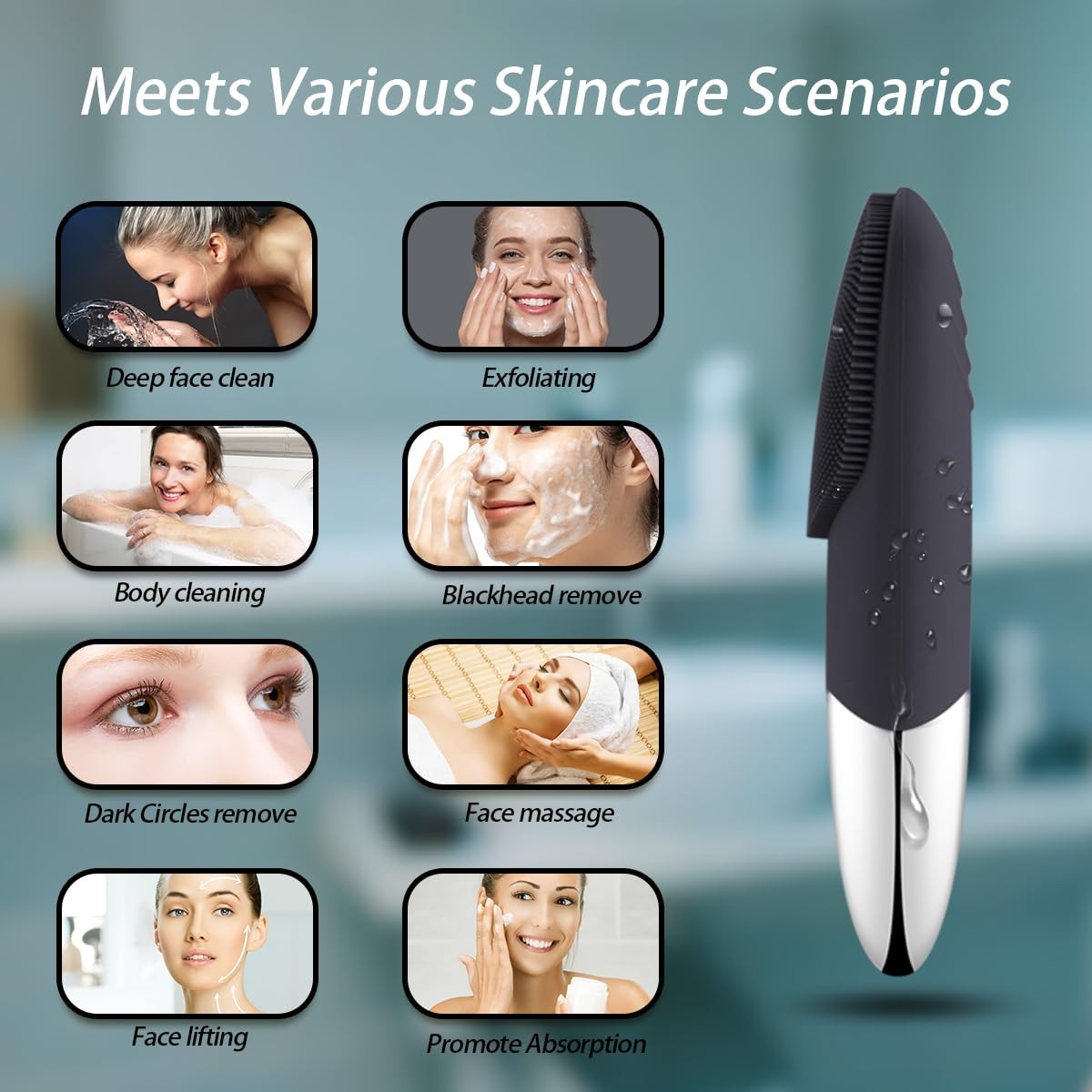Facial Cleansing Brush, 3-in-1 Electric Silicone Face Scrubber, Vibrating Mas…