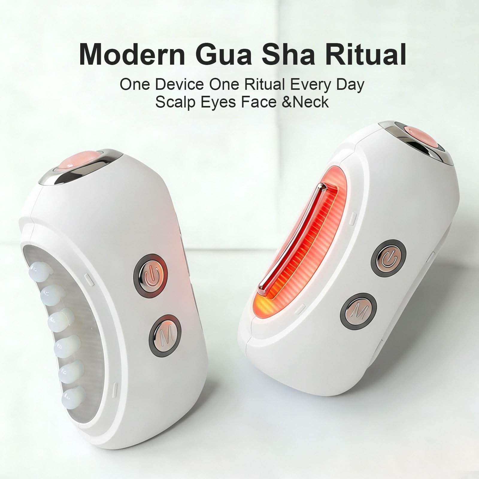 Face Massager Tool with Red Light Therapy for Face, Jade＆Rose Quartz White