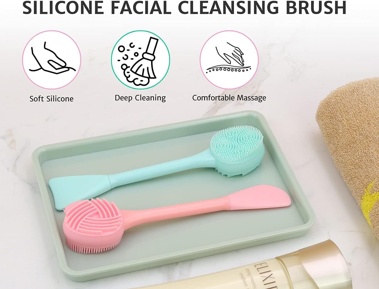 2 Pack Silicone Face Scrubber, 4 in 1 Facial 2 Count (Pack of 1), Blue,pink
