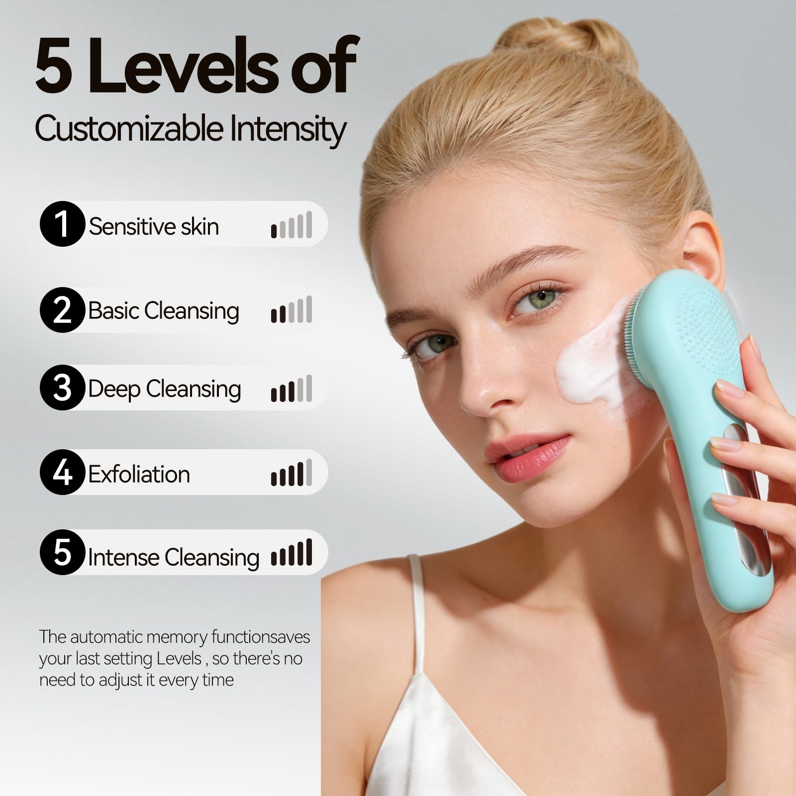 AuraBea Rechargeable Silicone Facial Cleansing Brush for Women & Men – Green