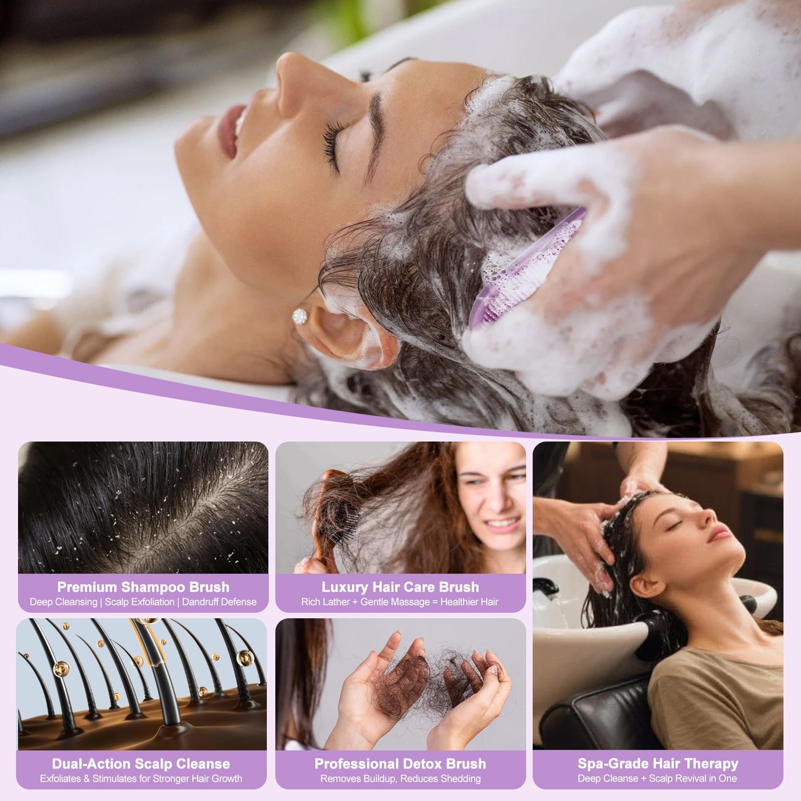 MUIIGOOD Silicone Hair Massager Wash Brush Shampoo Brushes + Face Purple
