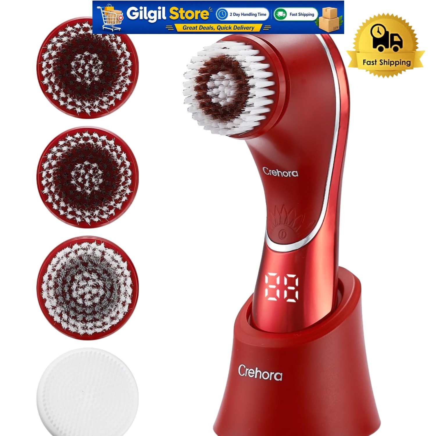 Rechargeable Waterproof Facial Cleansing Brush with 4 Brush Heads for Radiant…