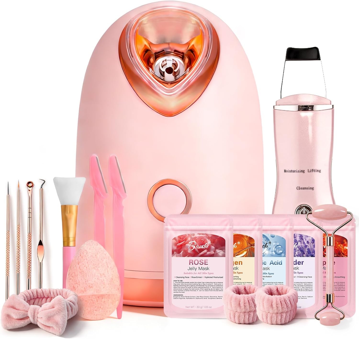 Pjordo Facial Steamer Spa Kit, Skin Scrubber, Nano Ionic Face Steamer for Deep C
