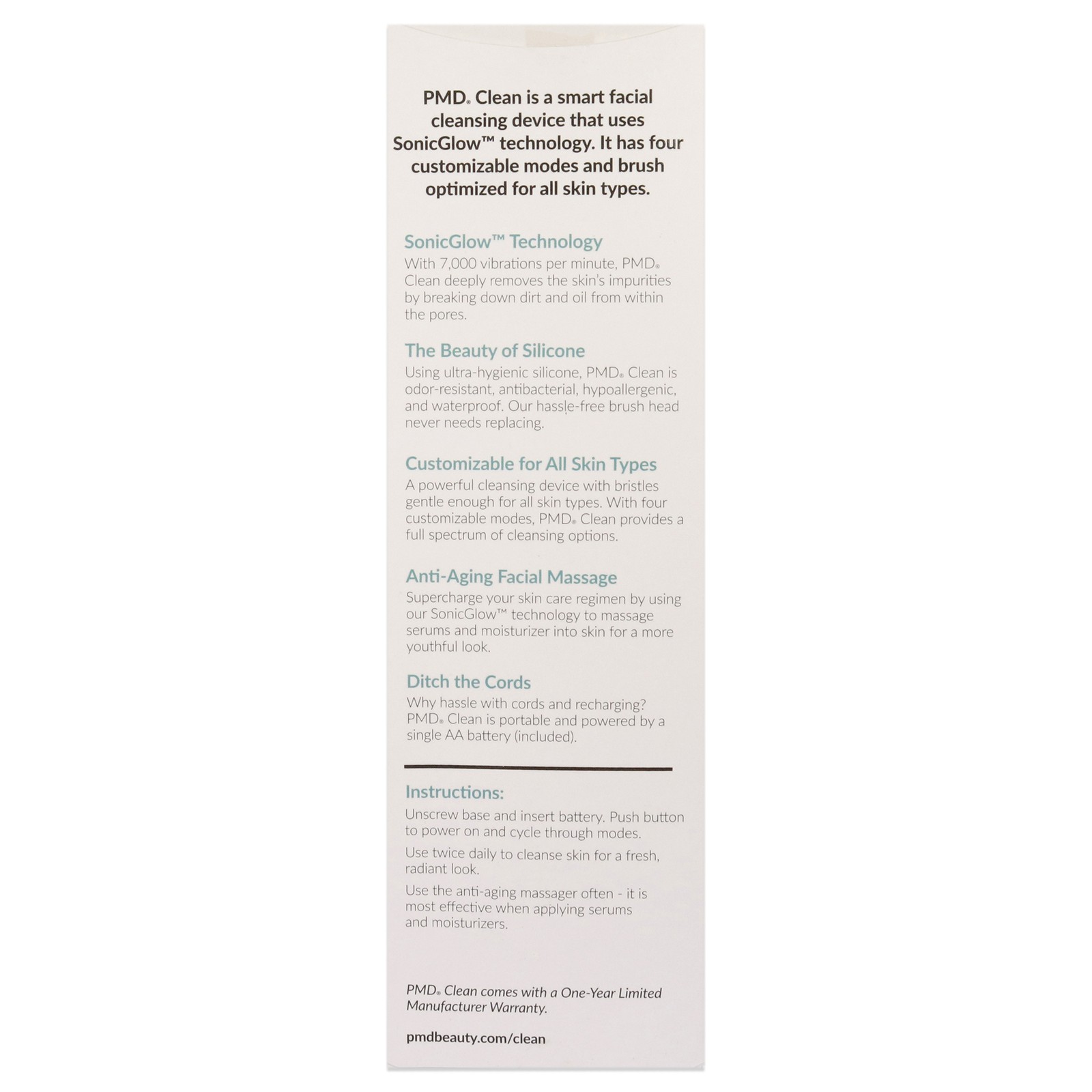 PMD Clean – Teal with White by PMD for Unisex – 1 Pc Facial Brush