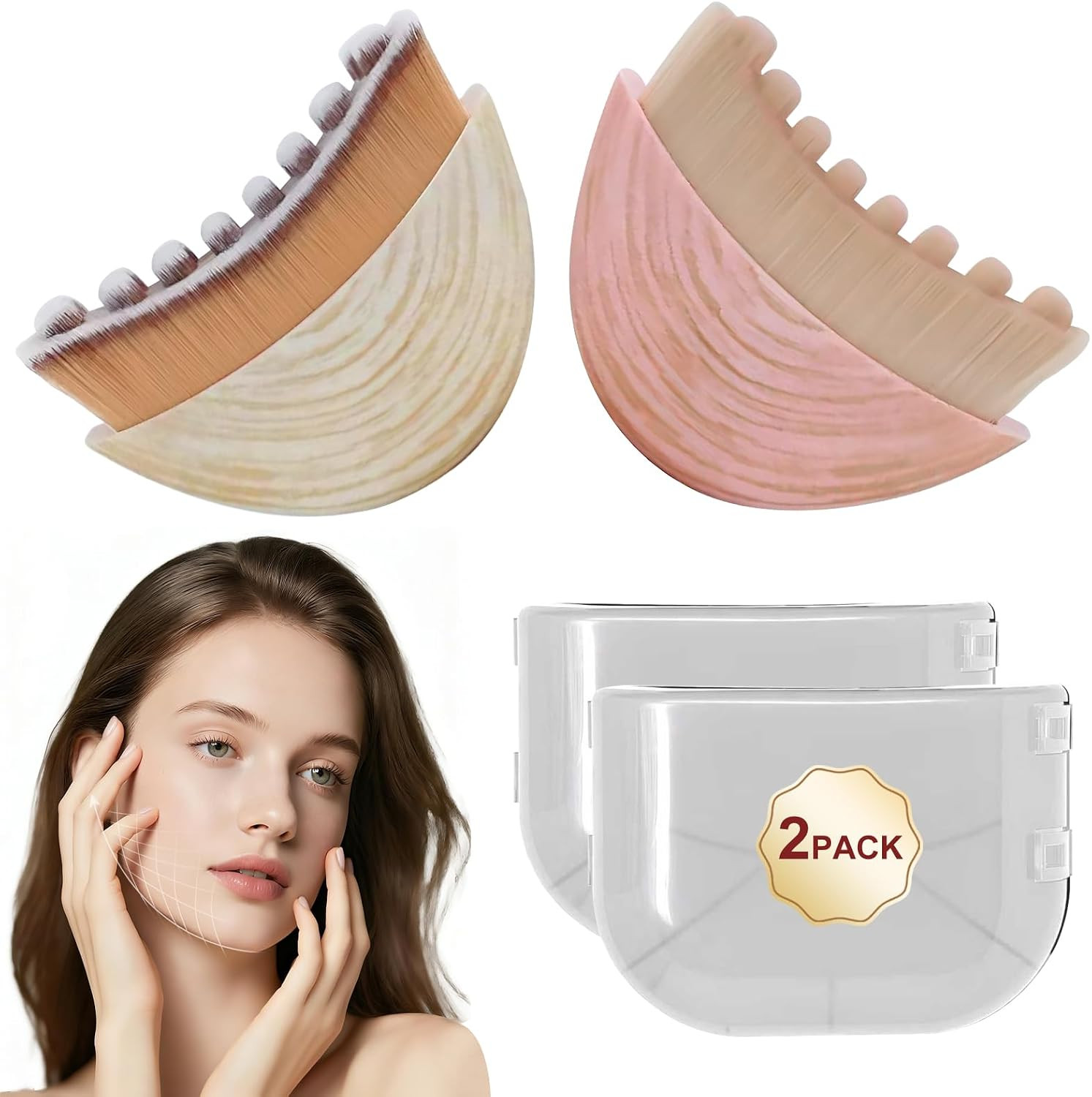 2PCS Lymphatic Contour Face Brush, Soft Natural Bristle Facial Brush for Lymp…