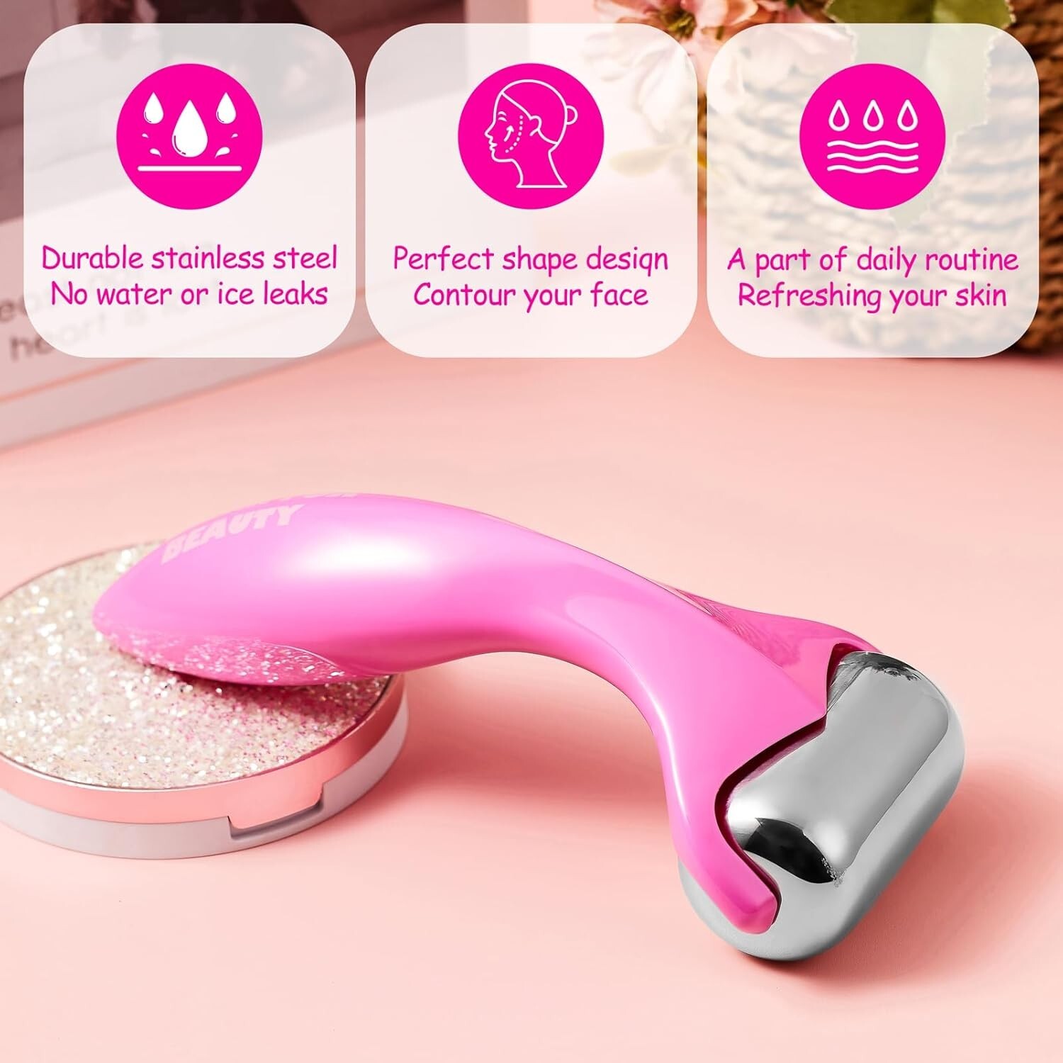 360° Rotating Ice Roller for Face-Stainless Steel Facial Massage Tool for Skin