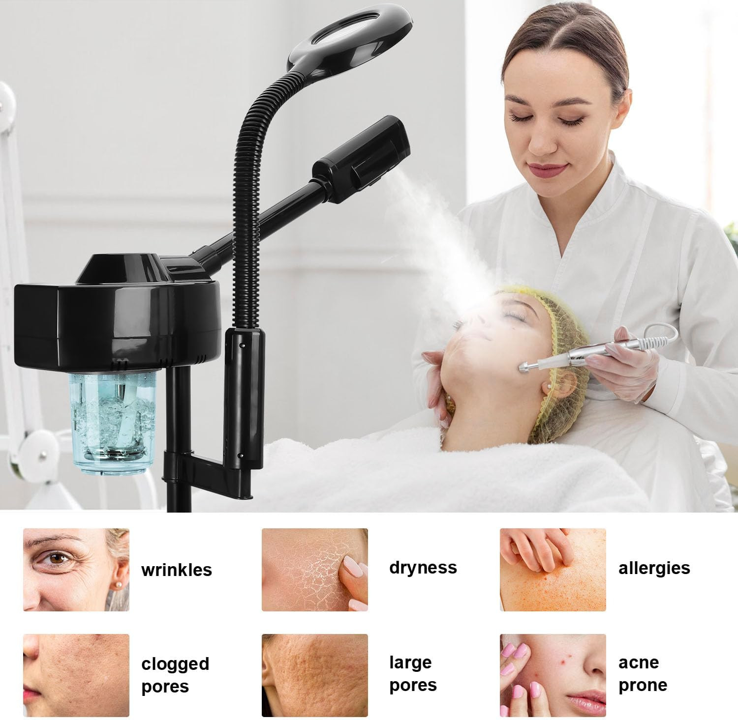 2 in 1 Facial Steamer Professional Ionic Face Steamer with 5X Magnifying Lamp&Ad