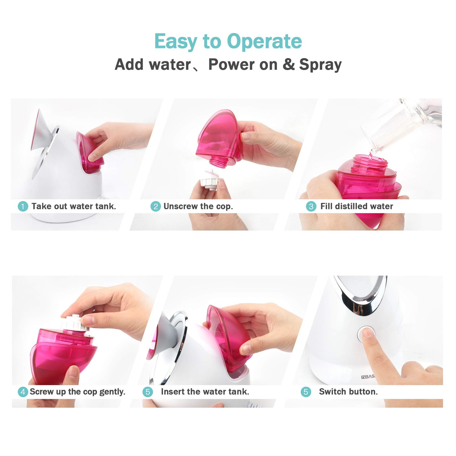 EZBASICS Facial Steamer Bundled with Cleansing Brush Pink