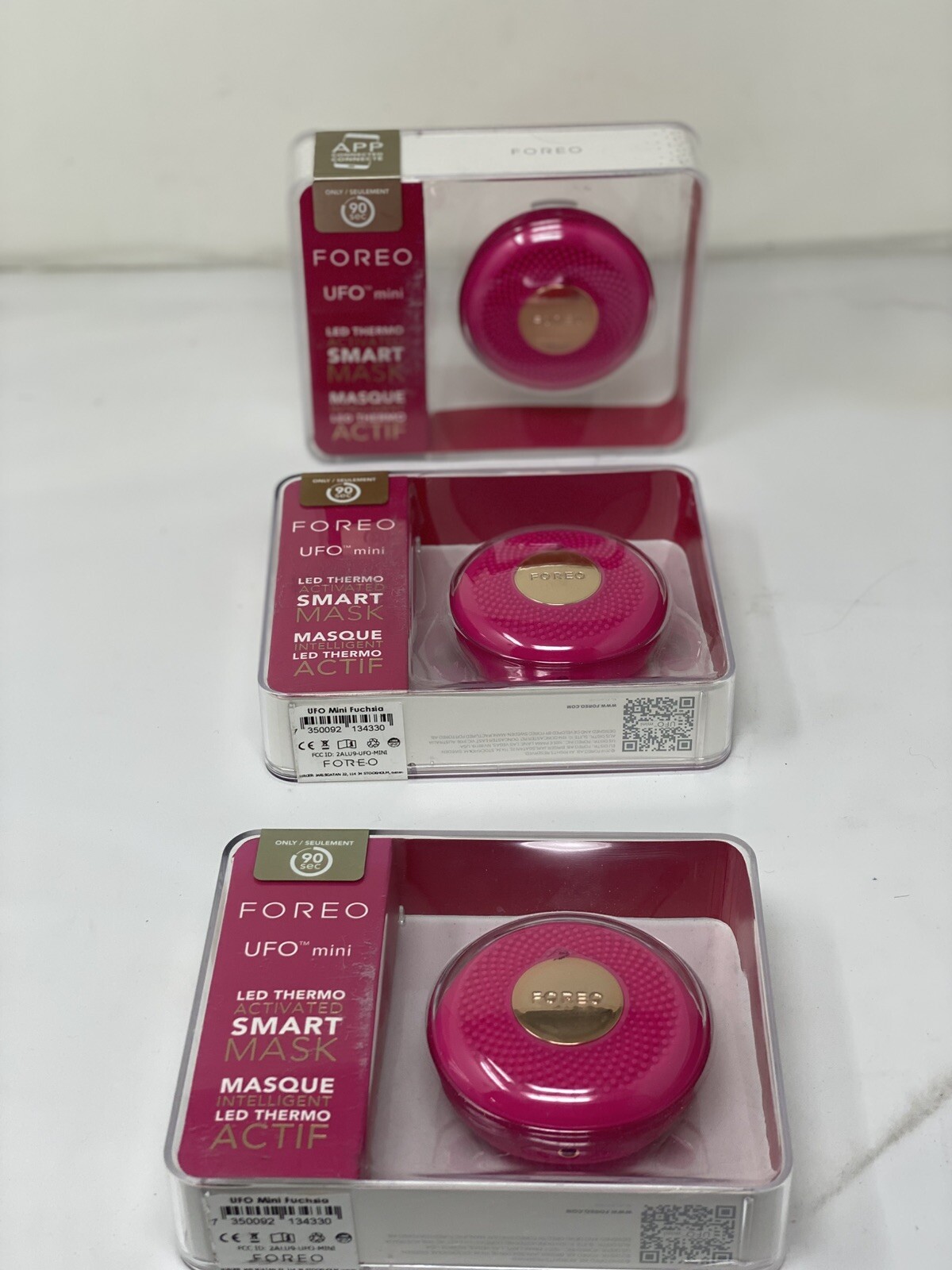 Lot Of 3 New FOREO UFO Mini LED Thermo Smart Facial Mask Pink Fuchsia Free Ship