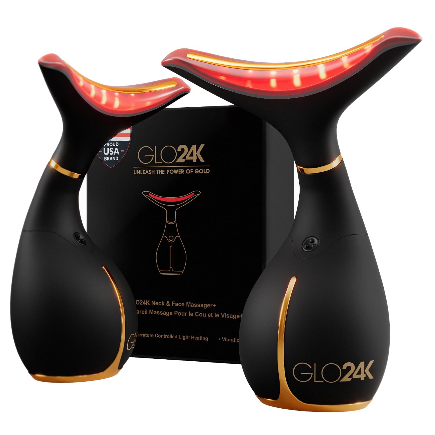 GLO24K Red Light Face & Neck Beauty Device – 3-in-1 Facial Massager Tool with LE