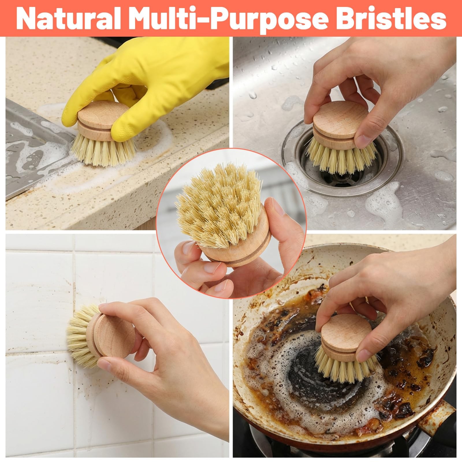 12 Pcs Bamboo Dish Brush Replacement Heads, Small Wooden Dish Brushes for Cle…