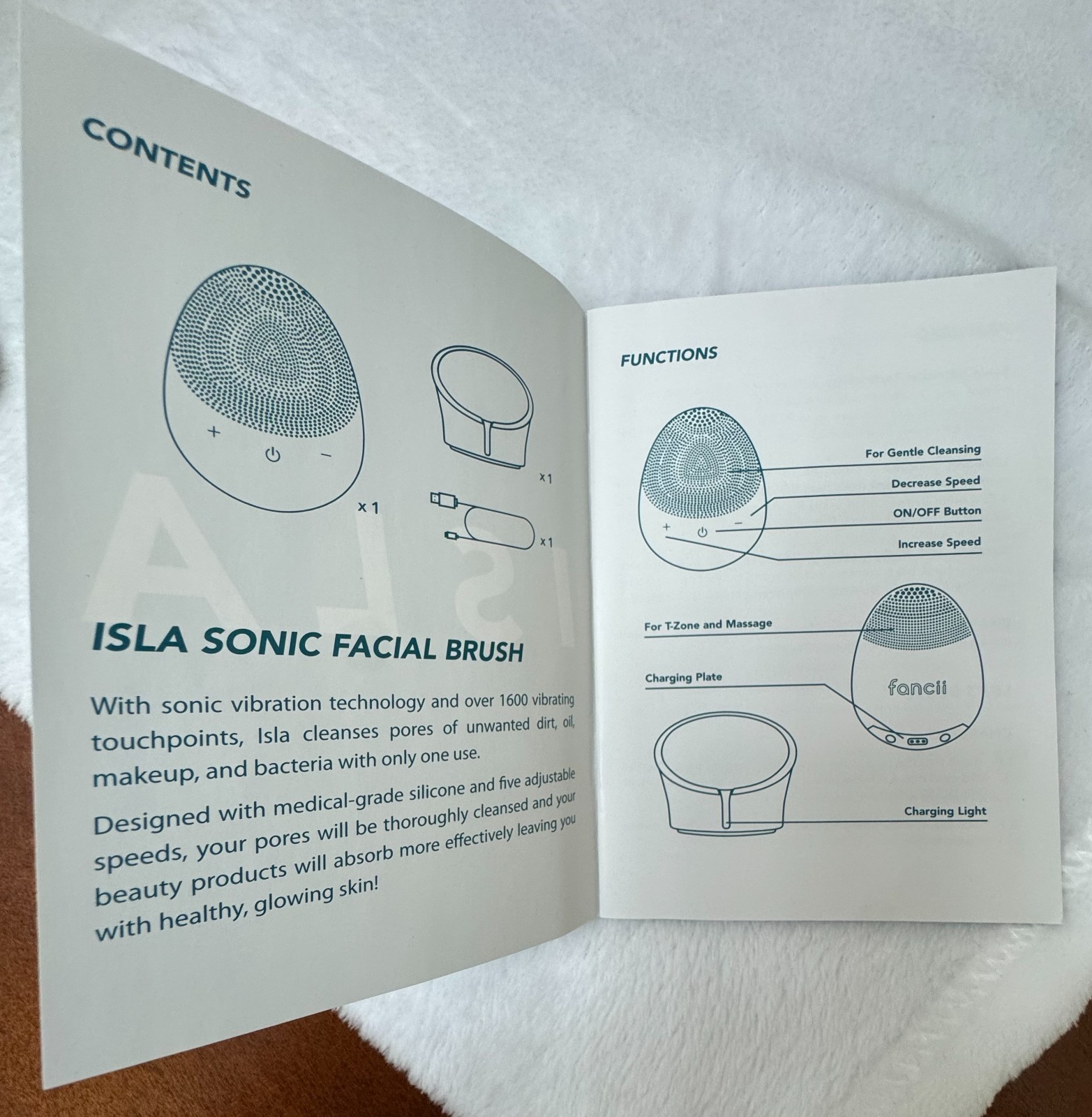 Fancii ISLA Sonic Facial Brush in Aqua, Model: FC-SFB1A, Brand New