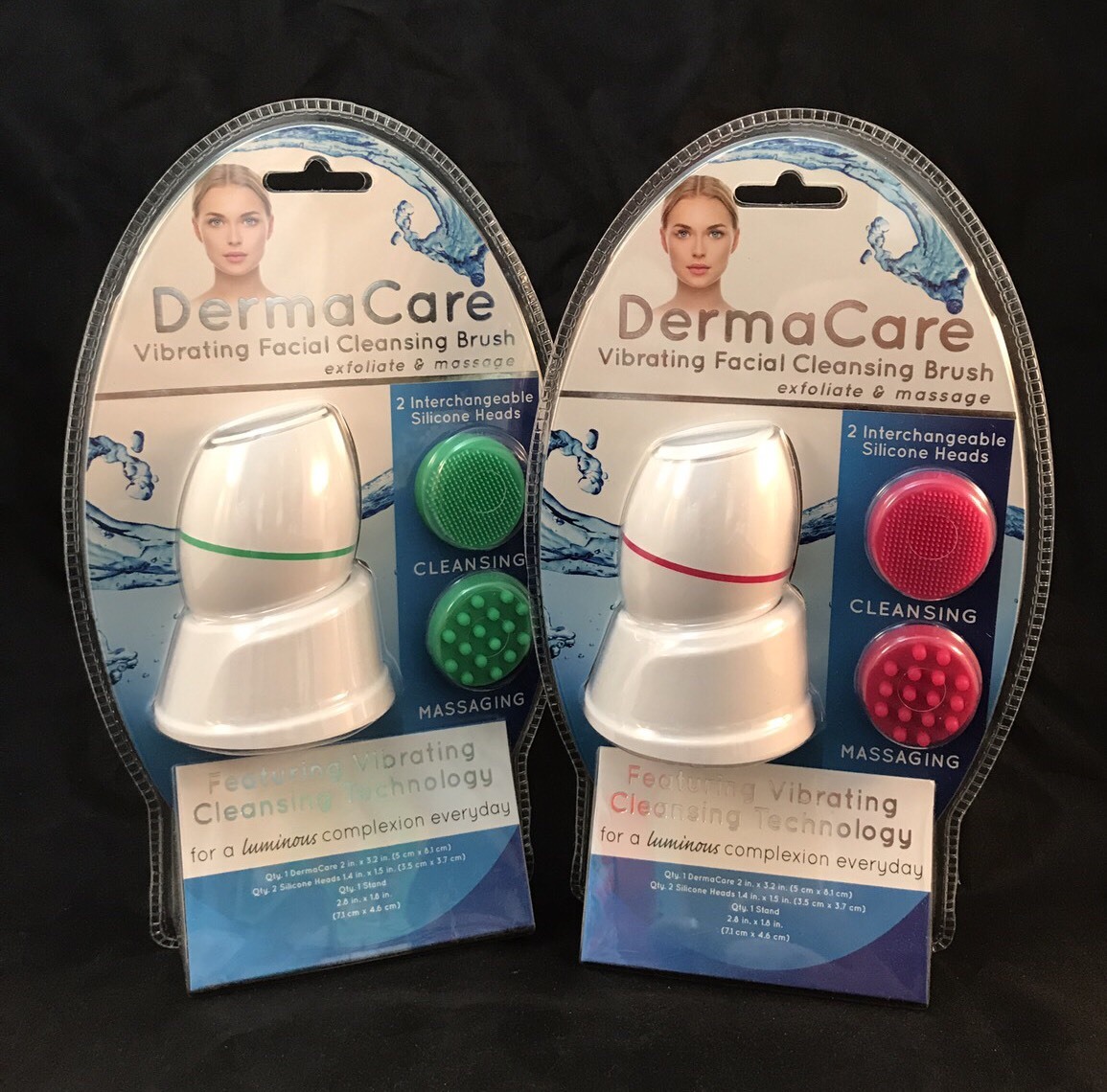 Dermacare VIBRATING FACIAL CLEANSING / MASSAGING BRUSH PINK And GREEN