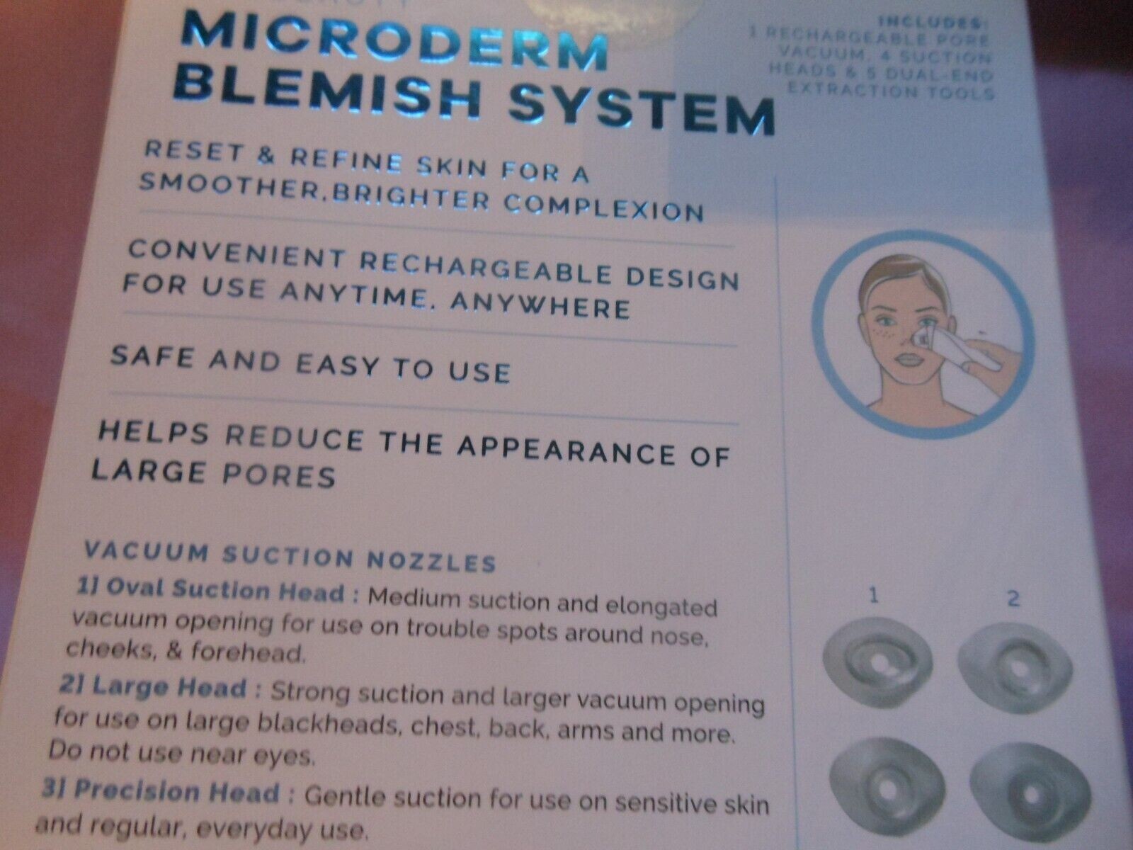 new TRUBEAUTY MICRODERM BLEMISH SYSTEM RECHARGEABLE PORE VACUUM TOOLS SEALED NIB